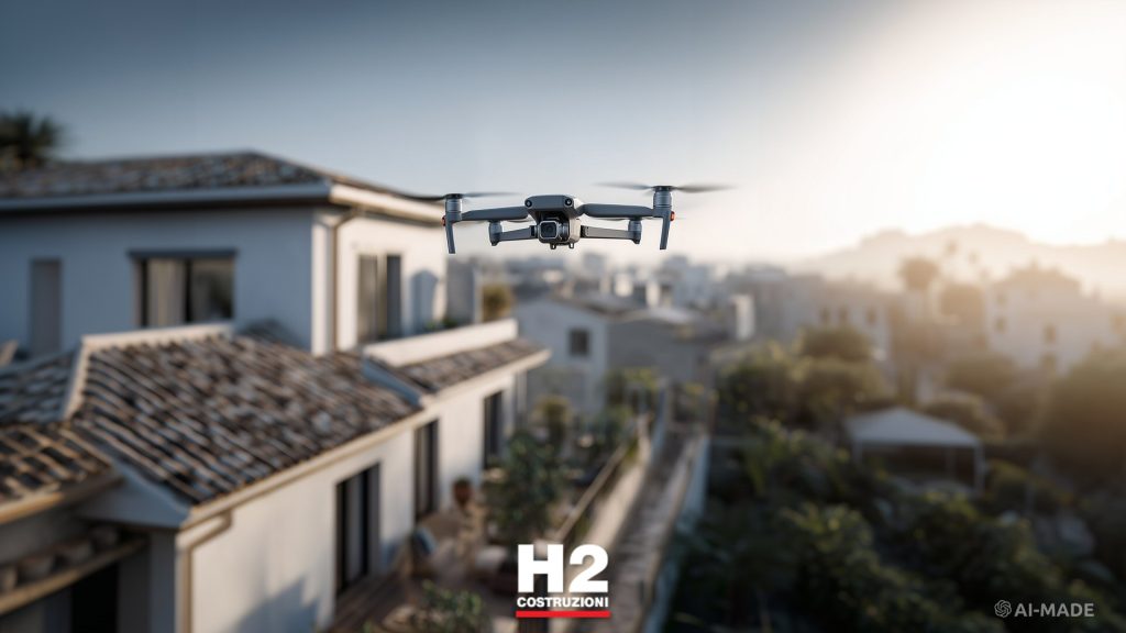 Ispezione del tetto dopo temporale con drone professionale